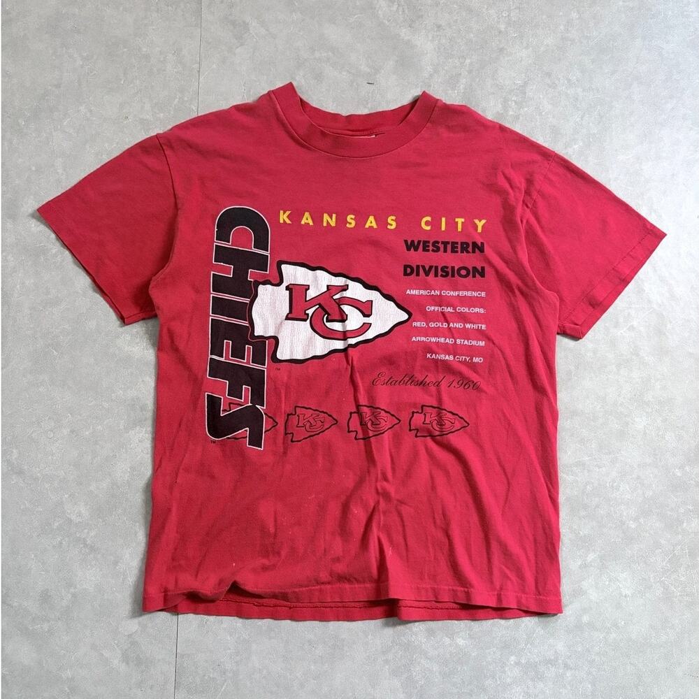 90s Vintage Kansas City Chiefs Big Print Red T-Shirt -L